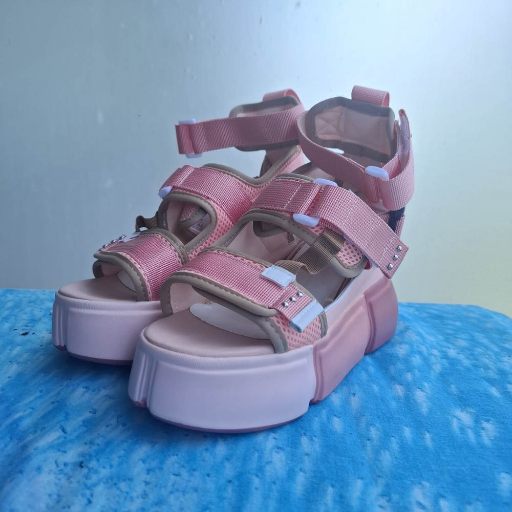 Demonia Pink Strappy Platform Sandals